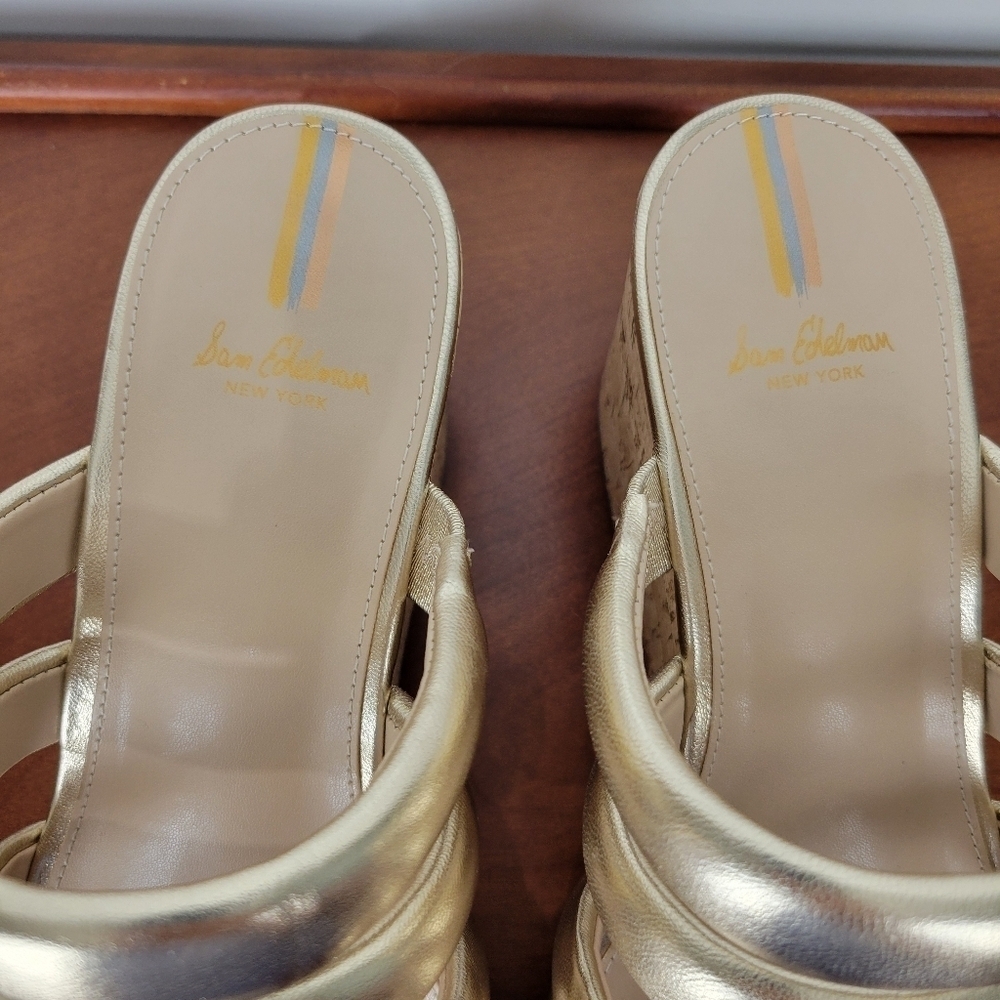 Sam Edelman Women's Yuki Em Gold Platform Wedge Shoes Size 8.5 - Picture 2 of 10